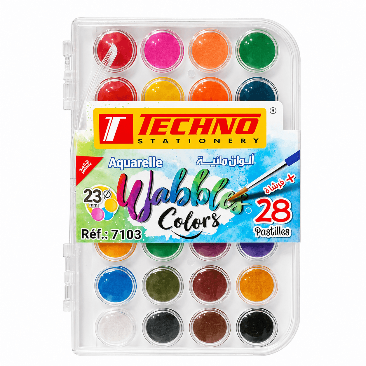 AQUARELLE BUBBLES COLORS 28 PASTILLES 23MM +PINCEAU TECHNO 7103