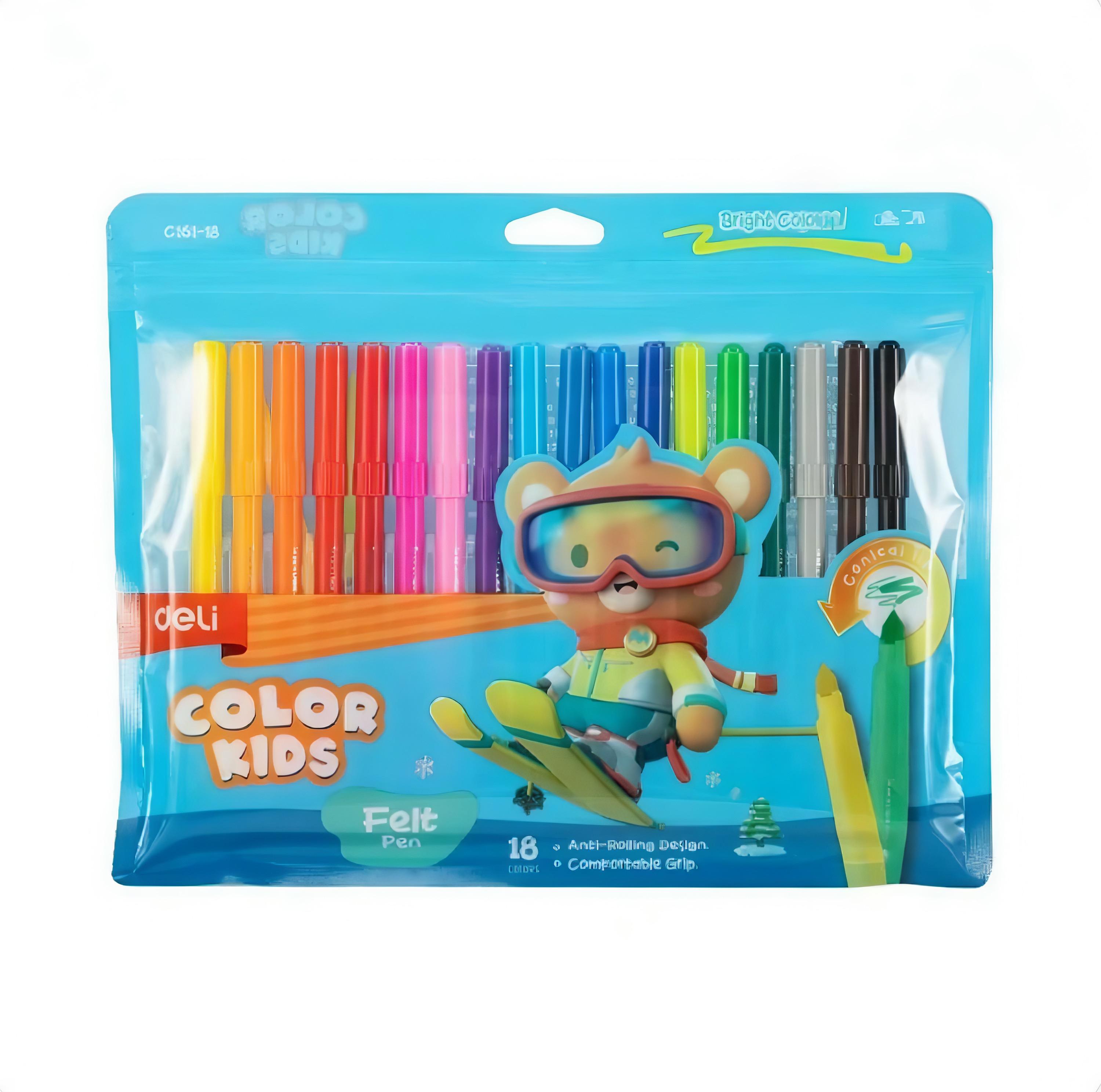 Feutre scolaire sac de 18 couleurs kids - DELI REF.C161-18