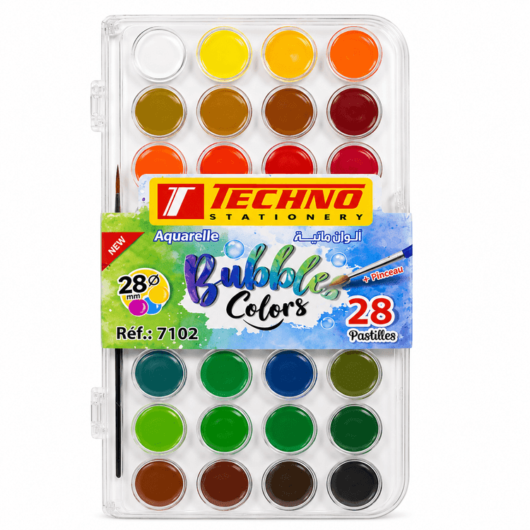 AQUARELLE BUBBLES COLORS 28 PASTILLES 28MM+PINCEAU TECHNO  7102