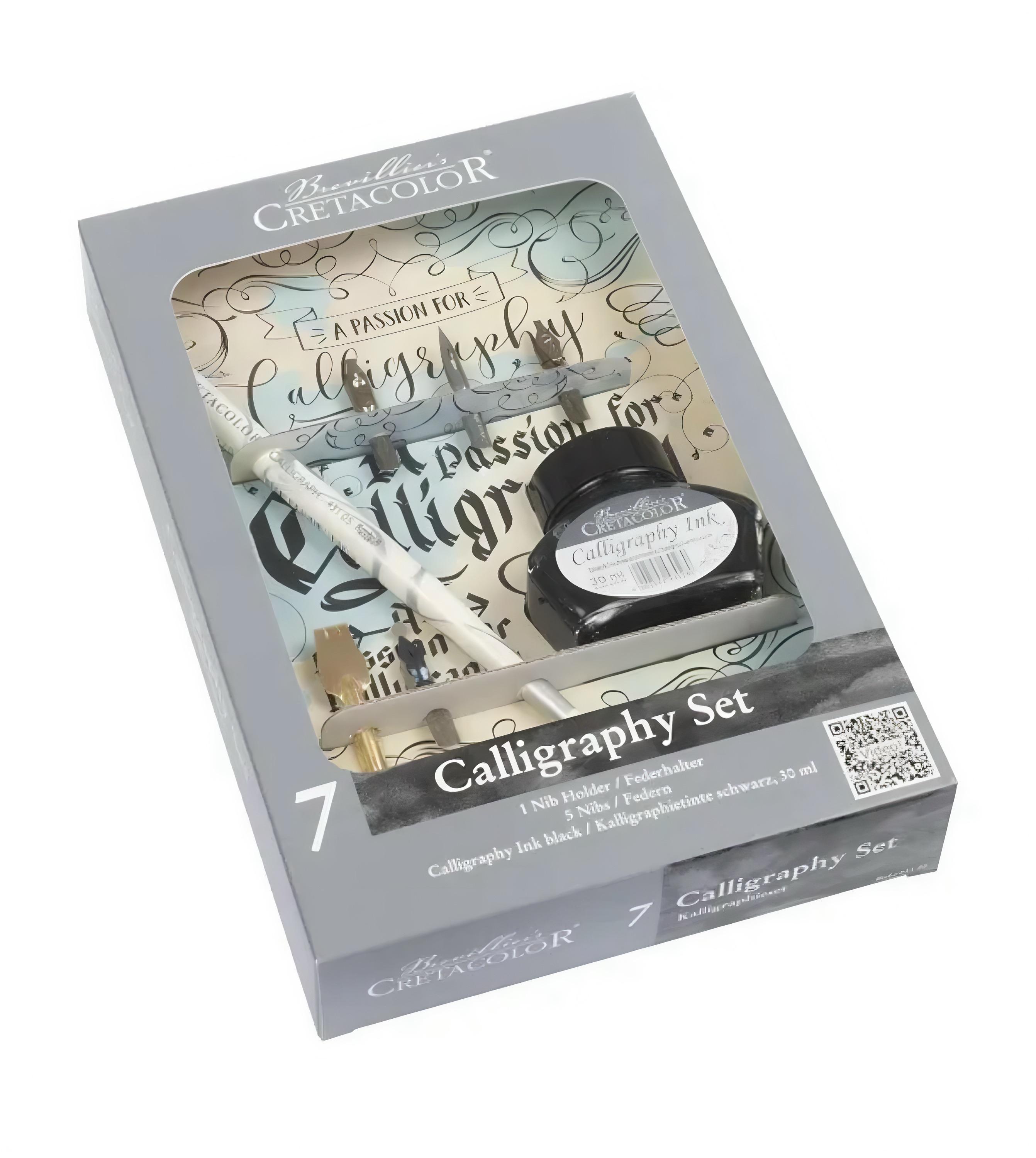 Coffret calligraphie - Porte-plume + 5 plumes + encre de Chine - Cretacolor